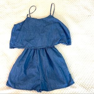 Denim adjustable strap romper